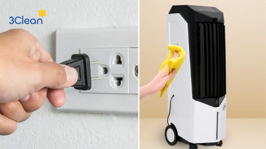 Bước 2: Ngắt điện và vệ sinh bên ngoài quạt hơi nước