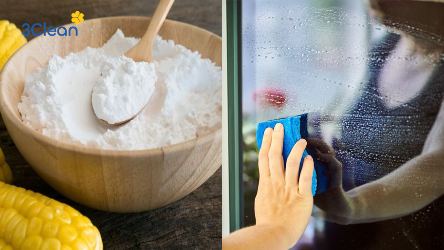 Bột bắp giúp loại bỏ vết bẩn và làm kính sáng bóng