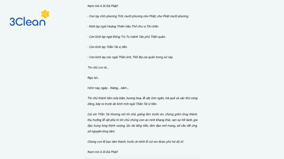 Bước 2: Lời khấn xin phép lau dọn bàn thờ Thần Tài