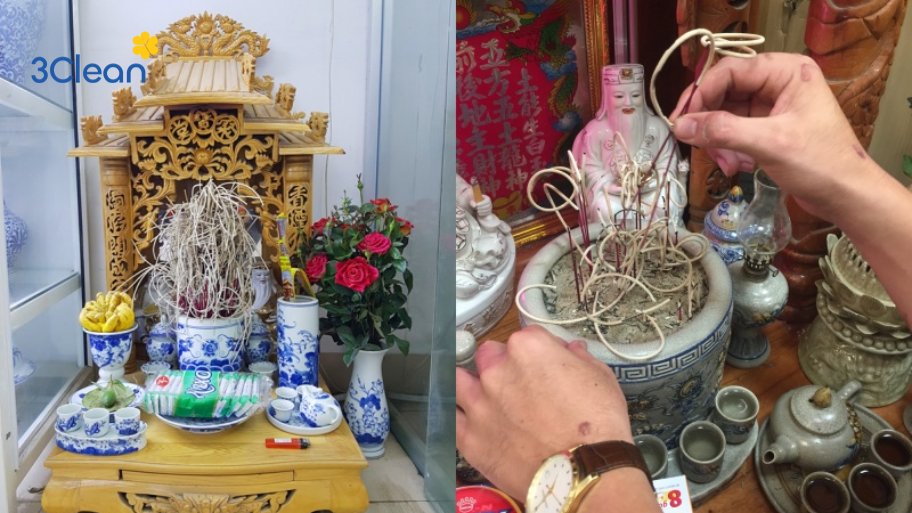 Bước 5: Lau dọn lư hương trên bàn thờ Thần Tài