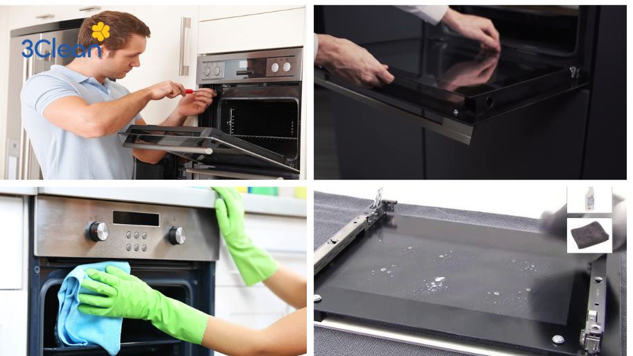 Bỏ túi ngay 2 cách vệ sinh cửa kính lò nướng sạch sẽ, sáng bóng Cách làm sạch cửa kính lò nướng bằng cách tháo cửa