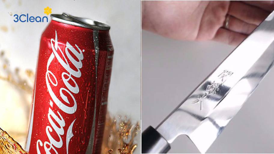 Ngâm dao bị gỉ sét trong Coca-Cola vài phút giúp loại bỏ gỉ nhanh chóng, mang lại độ sáng bóng và mới mẻ cho dao.