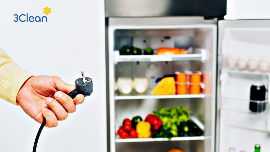 Ngắt nguồn điện để tránh nguy hiểm cũng như lấy hết thực phẩm ra 