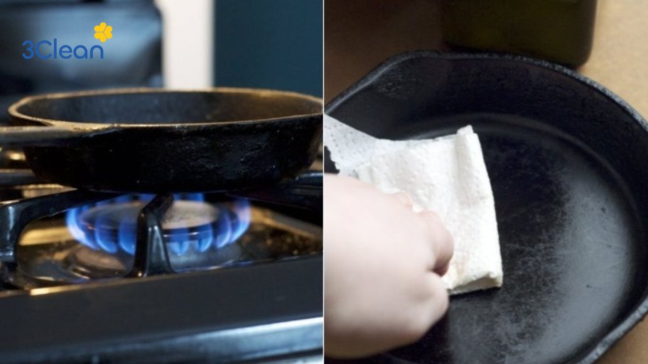 Xử lý vết dầu mỡ cứng trên nồi gang