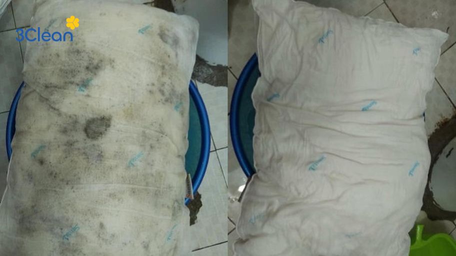 Tiến hành ngâm chăn gối trước khi giặt