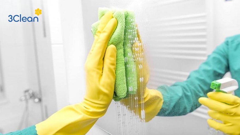 Sử dụng giấm trắng loại bỏ vết ố trên kính nhà tắm