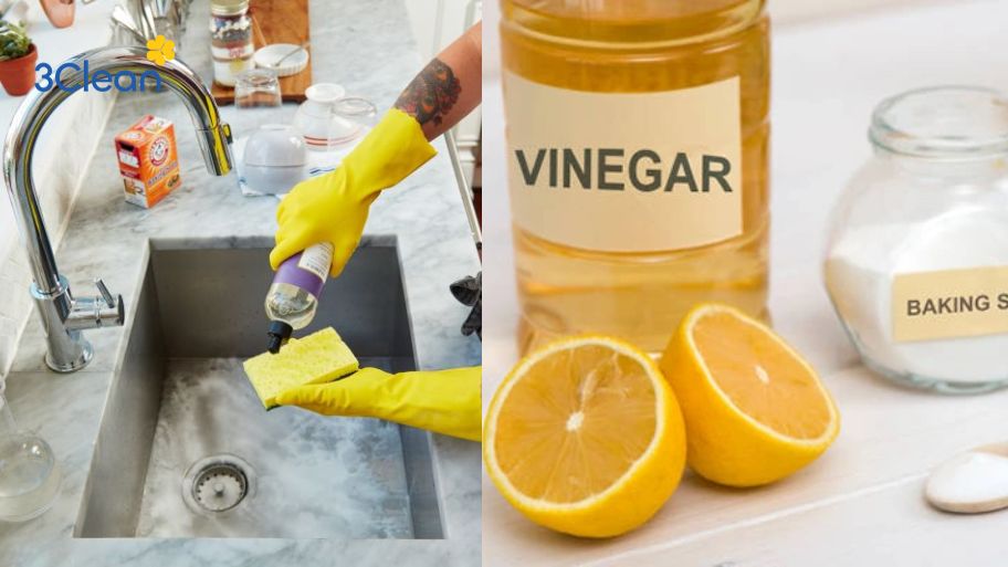 Cách làm sạch đường ống bồn rửa bát bằng chanh và giấm ăn