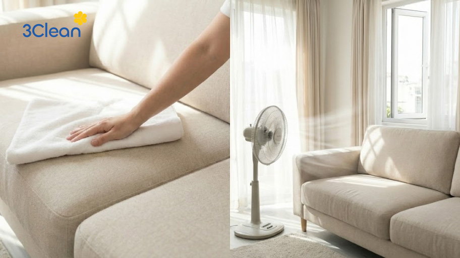 Lau khô ghế sofa vải sẽ giúp hạn chế tình trạng ẩm mốc và mùi hôi sau khi vệ sinh