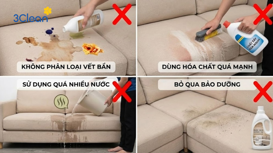 Những sai lầm phổ biến khi vệ sinh ghế sofa vải cần tránh