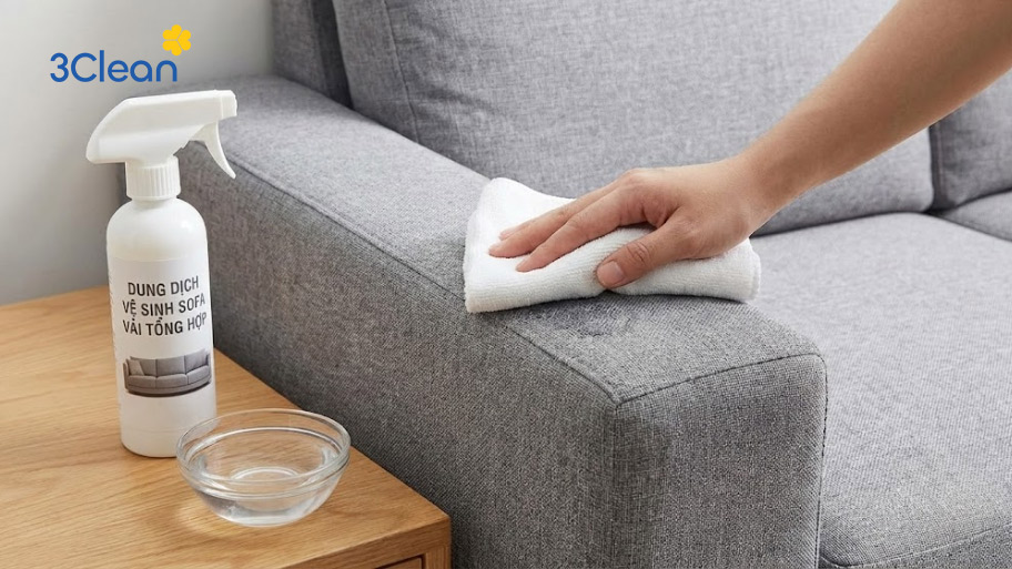 Sử dụng dung dịch vệ sinh ghế sofa vải tổng hợp pha loãng với nước ấm
