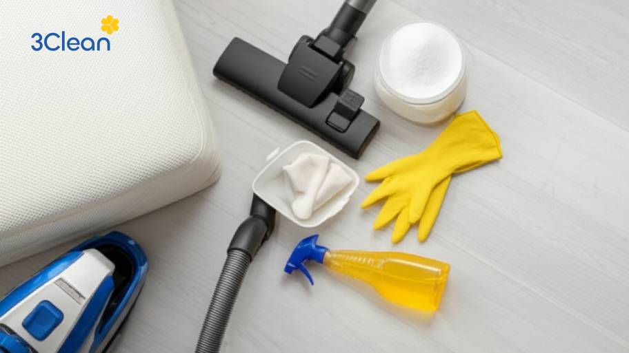 Chuẩn bị máy hút bụi, bàn chải mềm, khăn microfiber,...